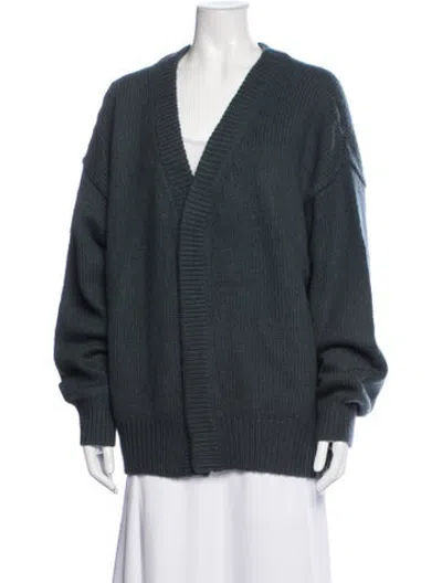 Pre-owned Roucha Merino Wool V-neck Sweater In Green