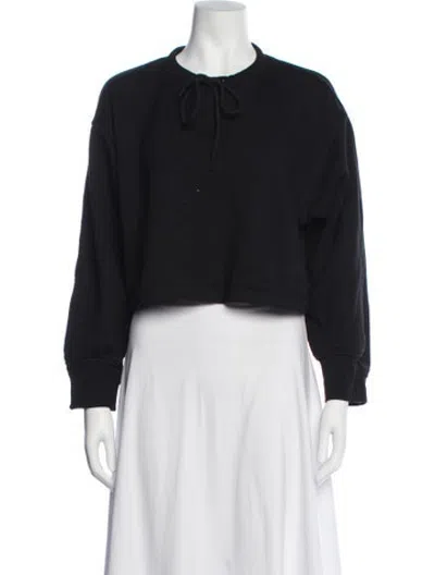 Pre-owned Roucha Tie Neck Long Sleeve Crop Top In Black