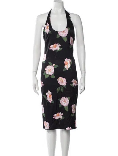 Pre-owned Rouje Floral Print Midi Length Dress In Black