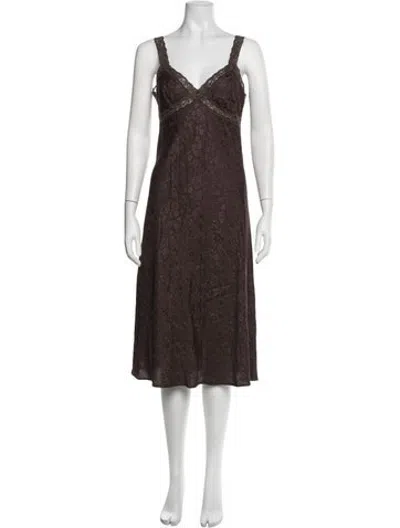 Pre-owned Rouje Floral Print Midi Length Dress In Brown