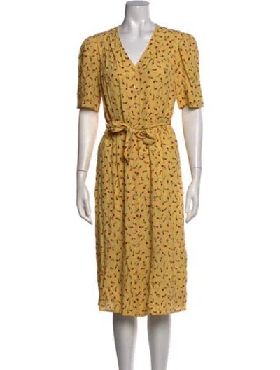 Pre-owned Rouje Floral Print Midi Length Dress In Yellow