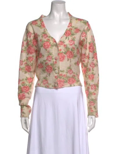 Pre-owned Rouje Floral Print V-neck Sweater In Pink