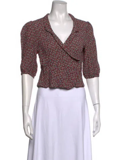 Pre-owned Rouje Floral Print V-neck Top In White