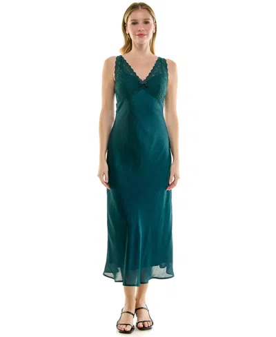 Row A Juniors' Satin Fitted Sleeveless Midi Dress In Green