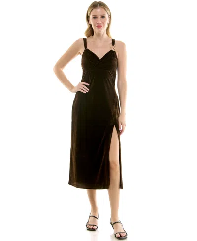 Row A Women's V-neck Velvet Midi Dress In Brown