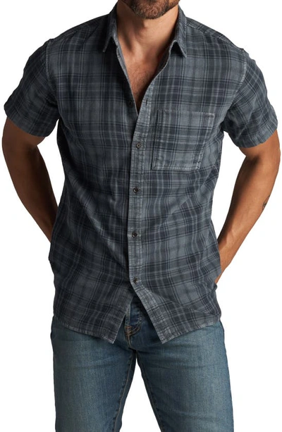 Rowan Bray Solid Cotton Short Sleeve Button-up Shirt In Slate Plaid