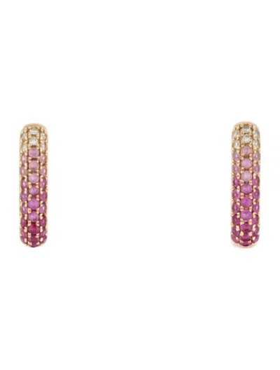 Pre-owned Roxanne First 14k Pink Sapphire & Diamond Square Hoop Earrings In Multicolor
