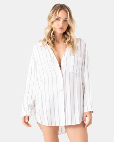 Roxy After Surf Stripe Cover Up Shirt Dress In White