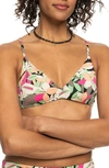 Roxy Beach Classic Strappy Triangle Bikini Top In Anthracite Palm Songs