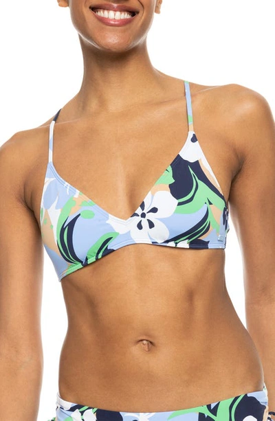 Roxy Beach Classic Strappy Triangle Bikini Top In Vintage Indigo Archi