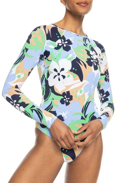 Roxy Floral Long Sleeve One-piece Swimsuit In Vintage Indigo Archi