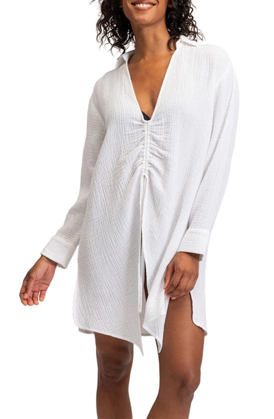Roxy Summer Limonade Cinch Front Cover-up Tunic In Bright White
