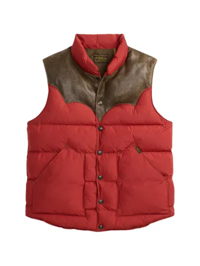 Rrl Leather-yoke Quilted Gilet In Red