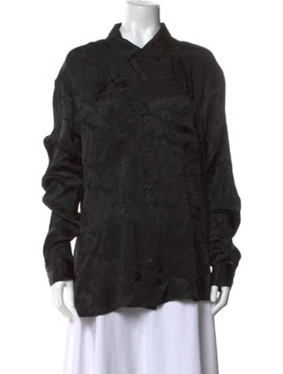 Pre-owned Rta Patterned Long Sleeve Button-up Top In Black
