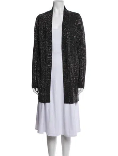 Pre-owned Rta Patterned Open Front Sweater In Black