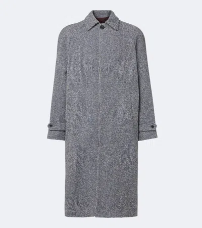 Rubinacci Herringbone Wool, Silk, And Cashmere Coat In Blue