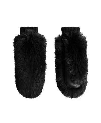 Rudsak Bella Faux Fur & Leather Mittens In Black