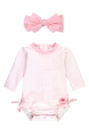 Rufflebutts Babies' Gingham Long Sleeve One-piece Swimsuit & Headband Set In Pink