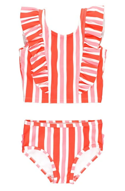 Rufflebutts Kids' Cayenne Pop Stripe Waterfall One-piece Swimsuit In Pink
