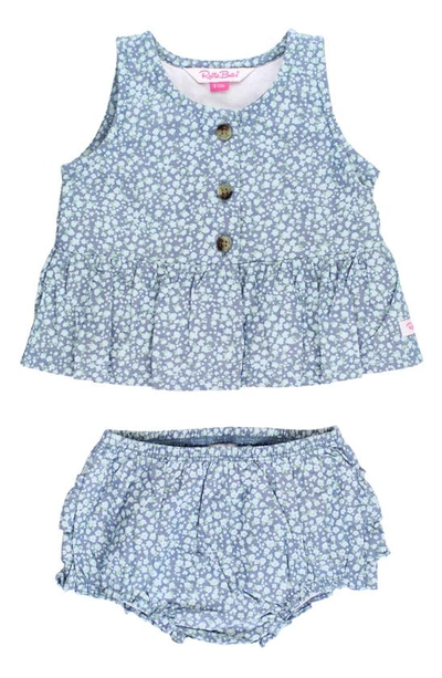 Rufflebutts Babies' Kids' Fields Floral Cotton Sleeveless Top & Bloomers In Blue