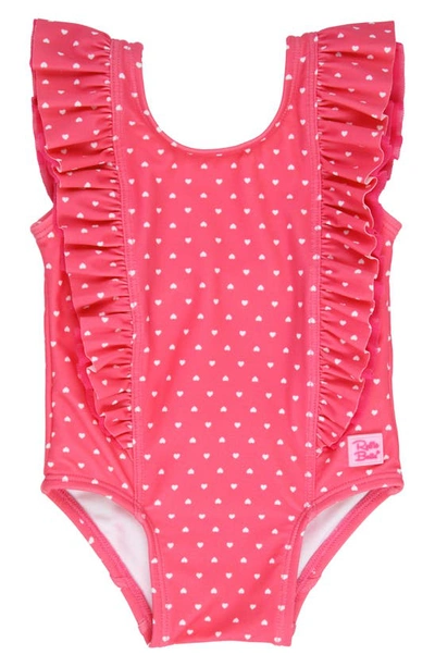 Rufflebutts Babies' Kids' Hot Pink Heart Waterfall One-piece Swimsuit