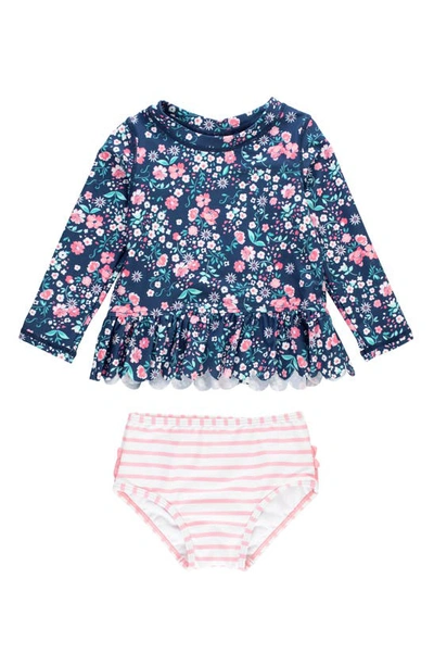 Rufflebutts Kids' Moonlit Meadow Long Sleeve Two-piece Swimsuit In Blue