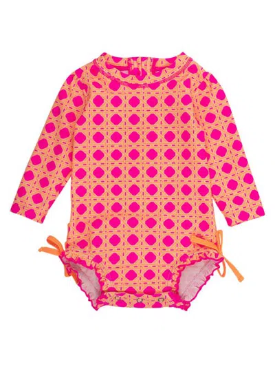 Rufflebutts Kids'  Long Sleeve Upf50 One Piece Rash Guard In Red