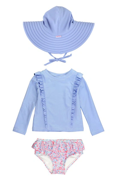 Rufflebutts Babies' Shimmer Long Sleeve Two-piece Swimsuit & Hat Set In Periwinkle