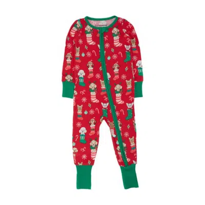Rufflebutts Kids'  Softsnooze Gender Incusive Holiday Convertible One Piece Pajamas In Red