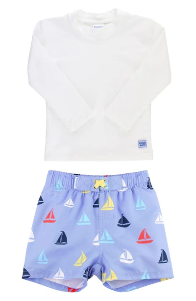 Ruggedbutts Babies' Long Sleeve Two-piece Rashguard Swimsuit In Sailboat Multi