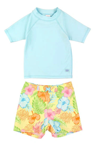 Ruggedbutts Babies' Tropical Breeze Short Sleeve Two-piece Rashguard Swimsuit
