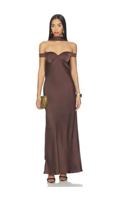 Runaway The Label Raphaella Off Shoulder Maxi Dress In Bitter Chocolate