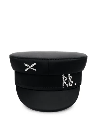 Ruslan Baginskiy Baker Boy Crystal-embellished Satin Cap In Black