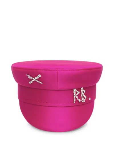 Ruslan Baginskiy Kids' Baker Boy Crystal-embellished Satin Hat In Pink