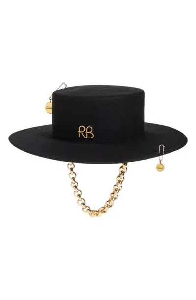 Ruslan Baginskiy Chain Strap Wool Blend Canotier Hat In Black