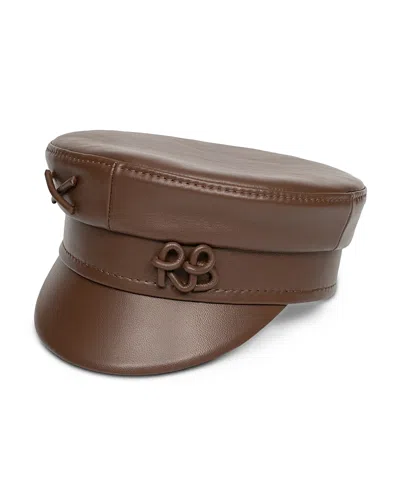Ruslan Baginskiy Monogram Embellished Leather Baker Boy Cap In Brown
