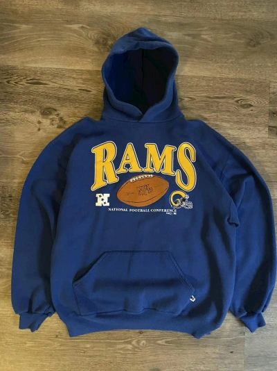 Pre-owned Russell Athletic X Vintage 90's Russell Athletic Rams Boxy Hoodie In Blue