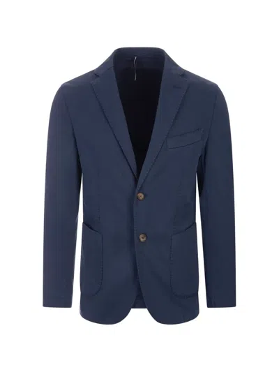 Russocapri Oxford Single-breasted Blazer In Blue