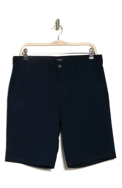 Rvca The Week-end Stretch Twill Chino Shorts In Navy Marine