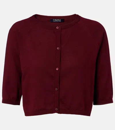 S Max Mara Cropped Cotton, Silk, And Cashmere Cardigan In Burgundy