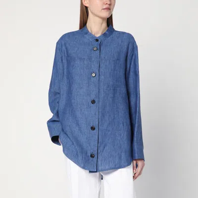 's Max Mara Denim Blue Shirt In Linen Canvas In Beige