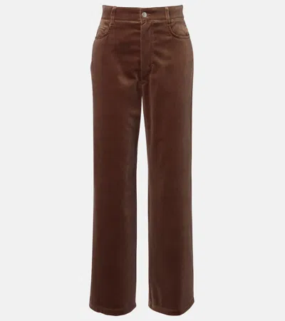 S Max Mara High-rise Cotton Velvet Wide-leg Pants In Brown