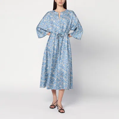 's Max Mara Light Blue Midi Silk Dress With Floral Print