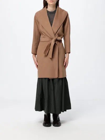 S Max Mara ' Belted Virgin Wool Robe Coat With Shawl Collar In Brown