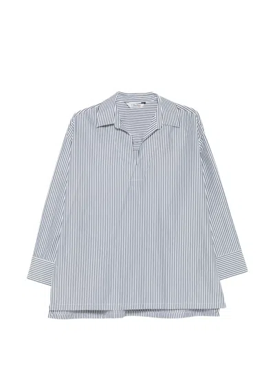 S Max Mara ' Cristel Striped Cotton Shirt With Chest Pocket And Button Cuffs In Navy