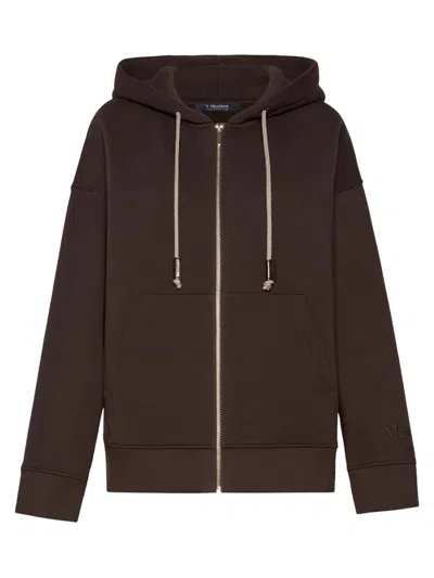 S Max Mara ' Leather Aglet-embellished Drawstring Hood Pouch Pocket Sweatshirt In Marrone