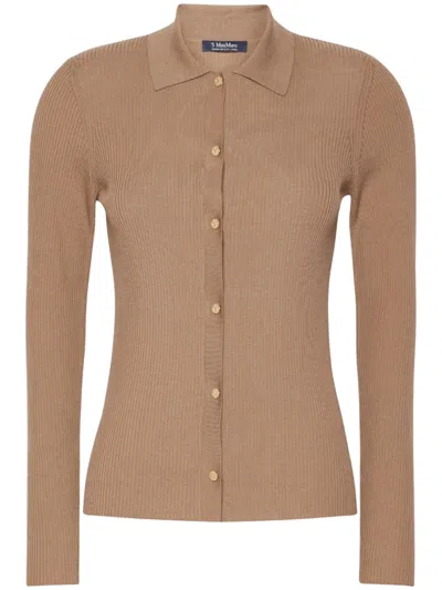 S Max Mara ' Ribbed Button-front Knit Cardigan In Beige