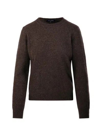 S Max Mara '  Yak Crewneck Sweater With Embroidered Elbow Patches In Marrone