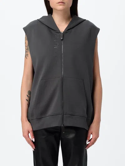 S Max Mara ' Sleeveless Hooded Cotton Sweatshirt With Embroidered Logo In Black