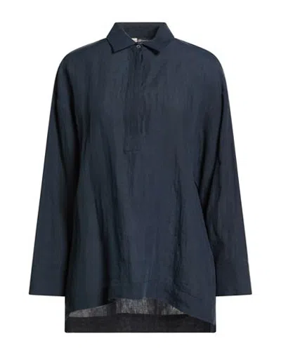 S Max Mara ' Woman Shirt Navy Size 4 Linen In Blue